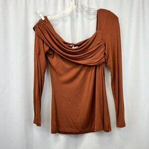 White Birch Womens Cinnamon Long Sleeve Asymmetrical Neck Blouse Top Size Small